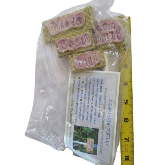 NWT Herb Plant Markers Stakes Garden Basil Dill Weeds Susan Levine Pottery NIP. - Picture 8 of 13